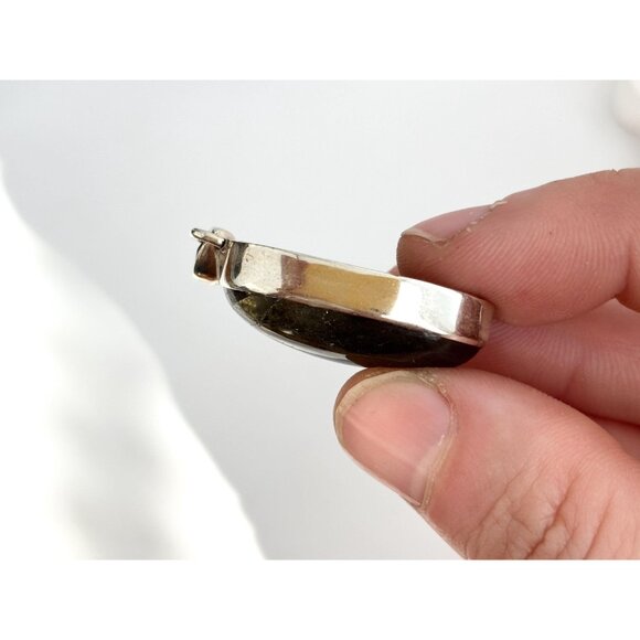 Labradorite XL Gemstone Bezel Set Sterling Silver 925 Vintage Statement Pendant - Picture 2 of 10